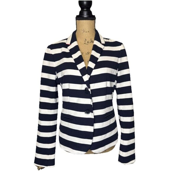 GAP THE ACADEMY BLAZER Striped Navy Nautical Academia Career Office Preppy Sz 6 - Picture 2 of 12